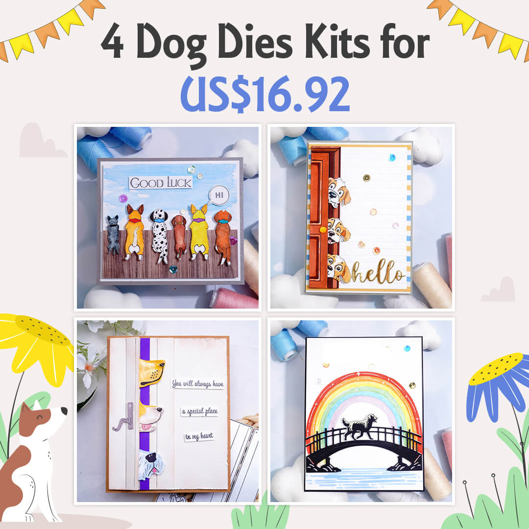 Kokorosa Dog Cutting Dies Bundle with 4 Items