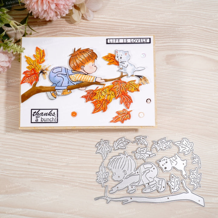 Kokorosa Metal Cutting Dies with Boy and Cat on the Branch