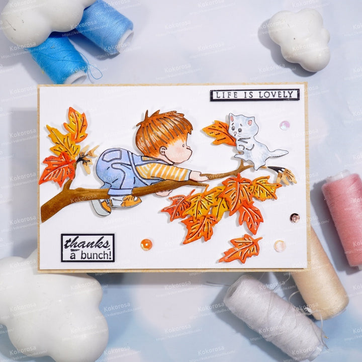 Kokorosa Metal Cutting Dies with Boy and Cat on the Branch