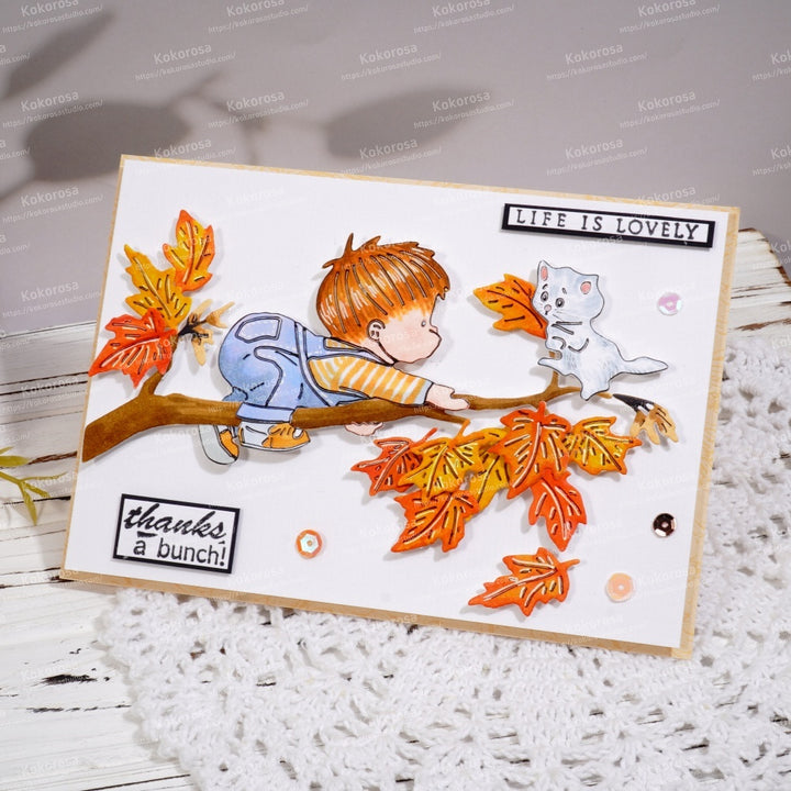 Kokorosa Metal Cutting Dies with Boy and Cat on the Branch