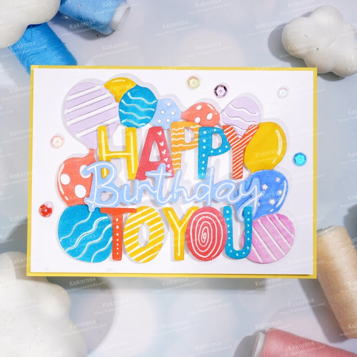 Kokorosa Metal Cutting Dies with HAPPY Birthday TO YOU Word and Balloons