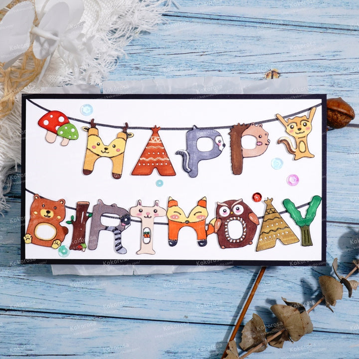 Kokorosa Metal Cutting Dies with Animals Happy Birthday Word