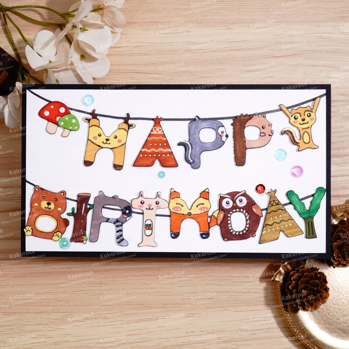 Kokorosa Metal Cutting Dies with Animals Happy Birthday Word
