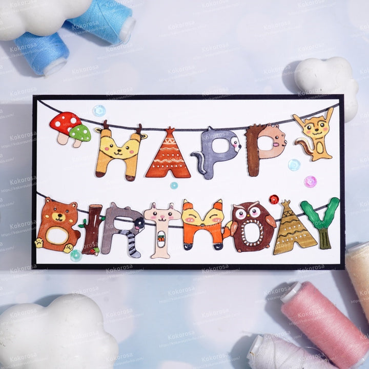 Kokorosa Metal Cutting Dies with Animals Happy Birthday Word