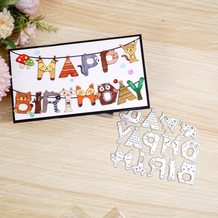 Kokorosa Metal Cutting Dies with Animals Happy Birthday Word