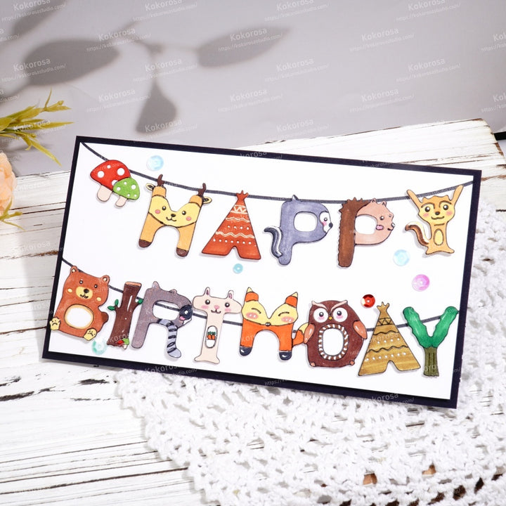 Kokorosa Metal Cutting Dies with Animals Happy Birthday Word