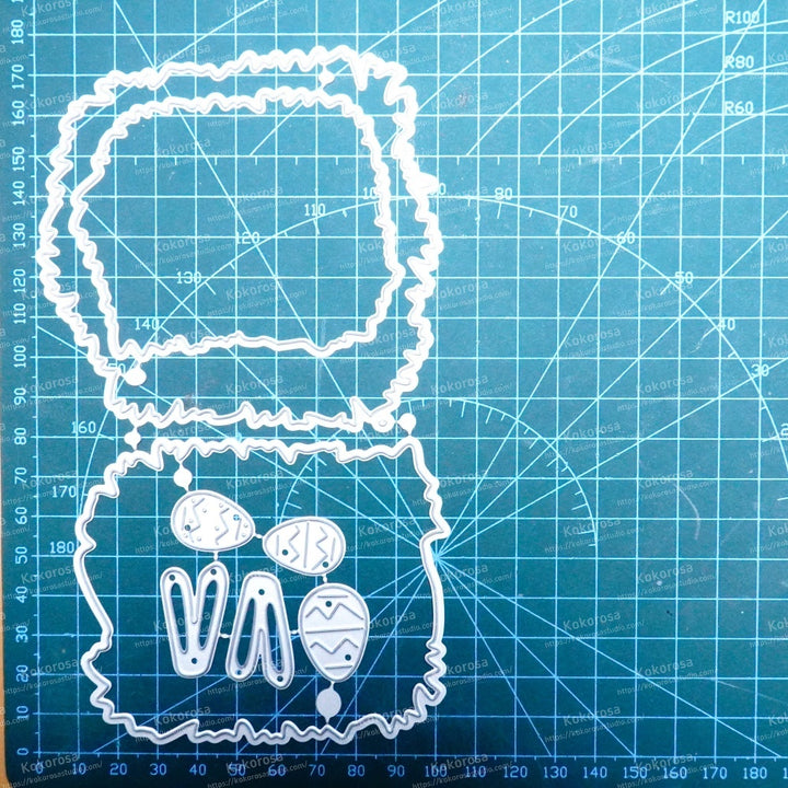 Kokorosa Metal Cutting Dies with 3 Layers of Grass,Eggs and Rabbit Ears