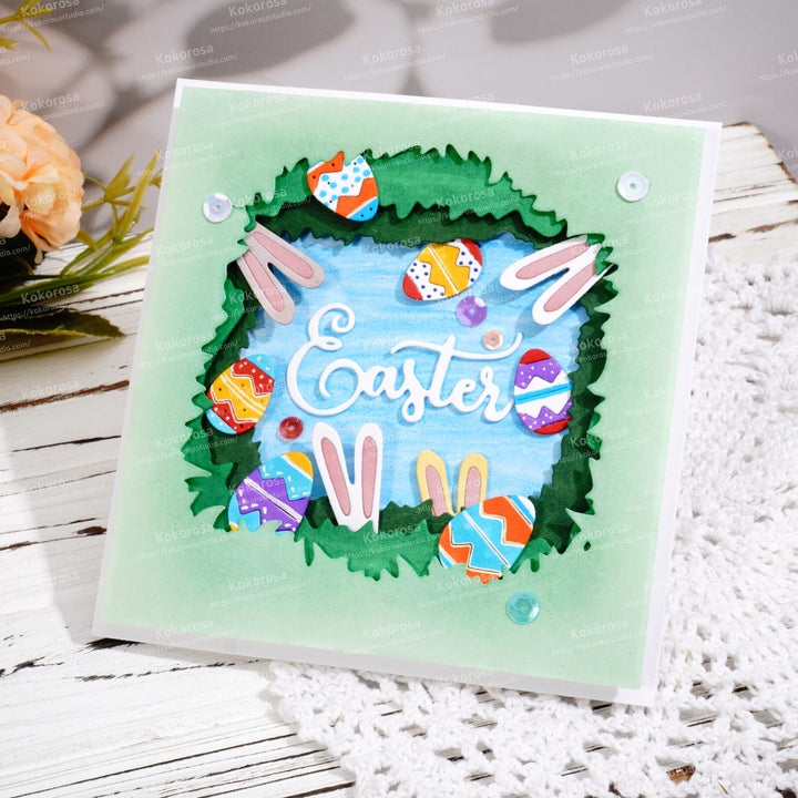 Kokorosa Metal Cutting Dies with 3 Layers of Grass,Eggs and Rabbit Ears