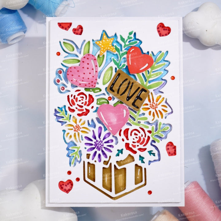 Kokorosa Metal Cutting Dies with Gift Flower Background Board