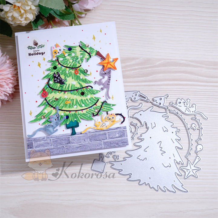 Kokorosa Metal Cutting Dies with Cats in the Christmas Tree