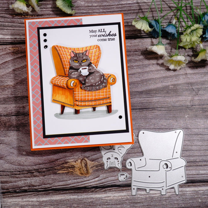 Kokorosa Metal Cutting Dies with Cat Drinking Coffee on the Sofa