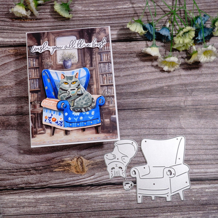 Kokorosa Metal Cutting Dies with Cat Drinking Coffee on the Sofa