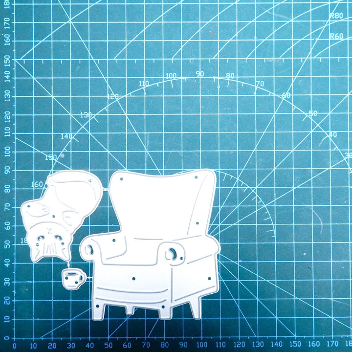 Kokorosa Metal Cutting Dies with Cat Drinking Coffee on the Sofa