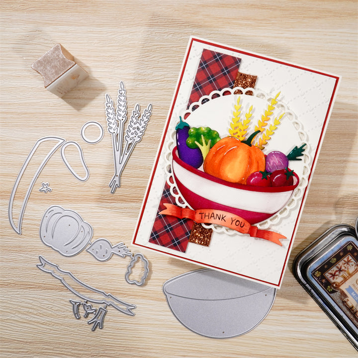 Kokorosa Metal Cutting Dies With A Basket of Vegetables