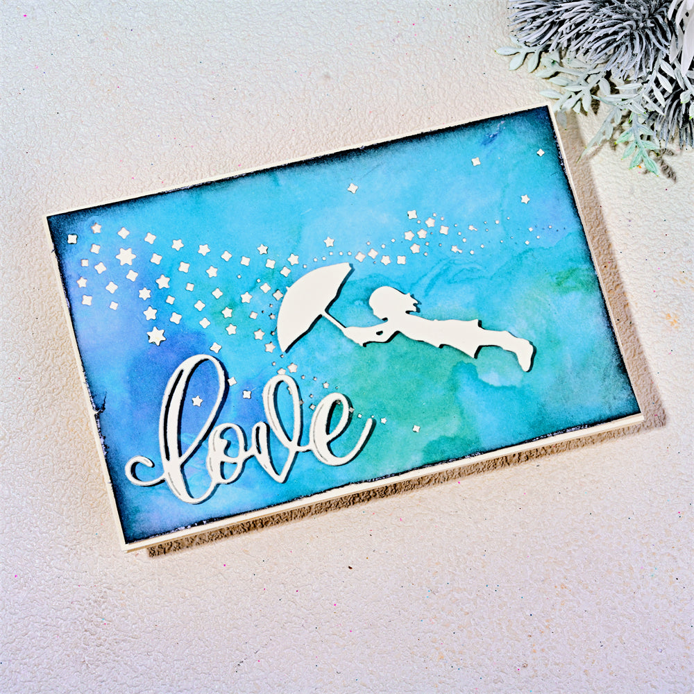 Kokorosa Metal Cutting Dies With a Child Holding an Umbrella in the Rain of Stars