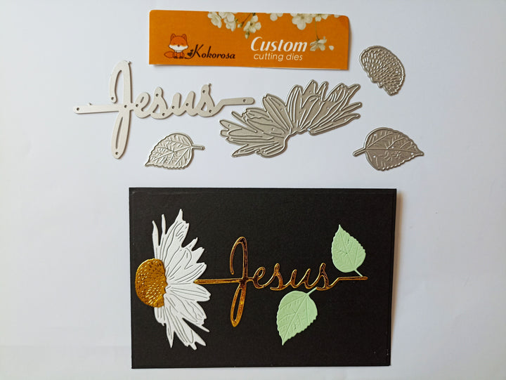 Kokorosa Metal Cutting Dies with Leaves & "Jesus" Word