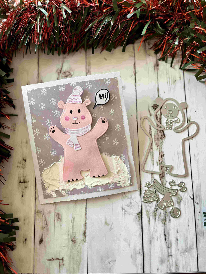 Kokorosa Metal Cutting Dies with Cute Bear Wearing Scarf