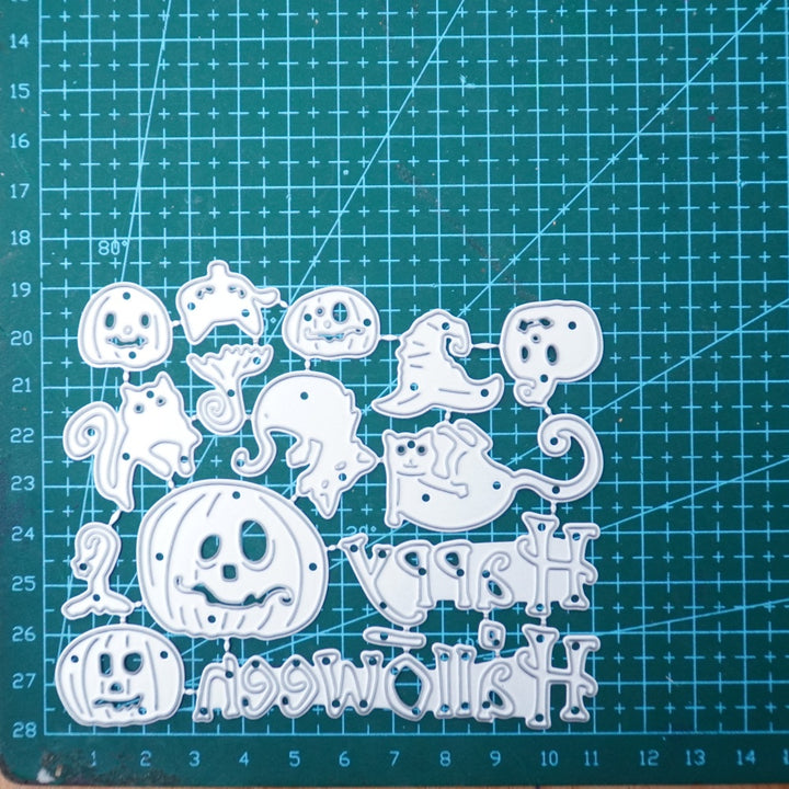 Kokorosa Metal Cutting Dies with Happy Halloween Word and Pumpkins Cats