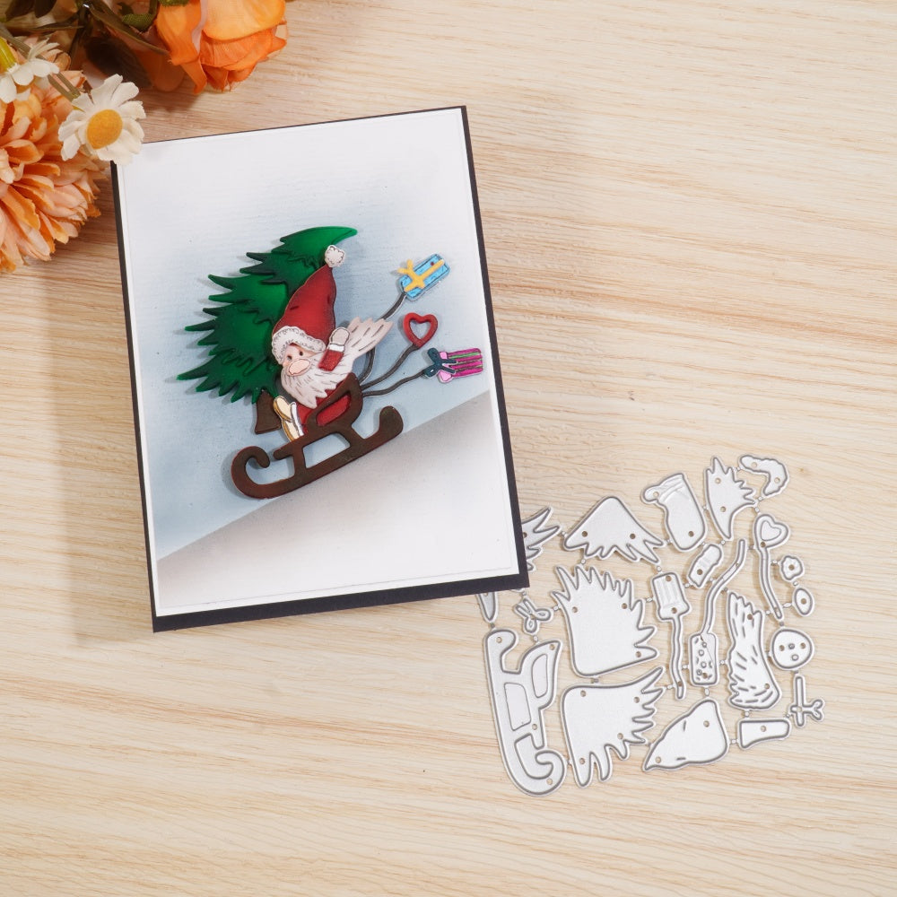 Kokorosa Metal Cutting Dies with Santa Claus Skiing and Carrying a Christmas Tree