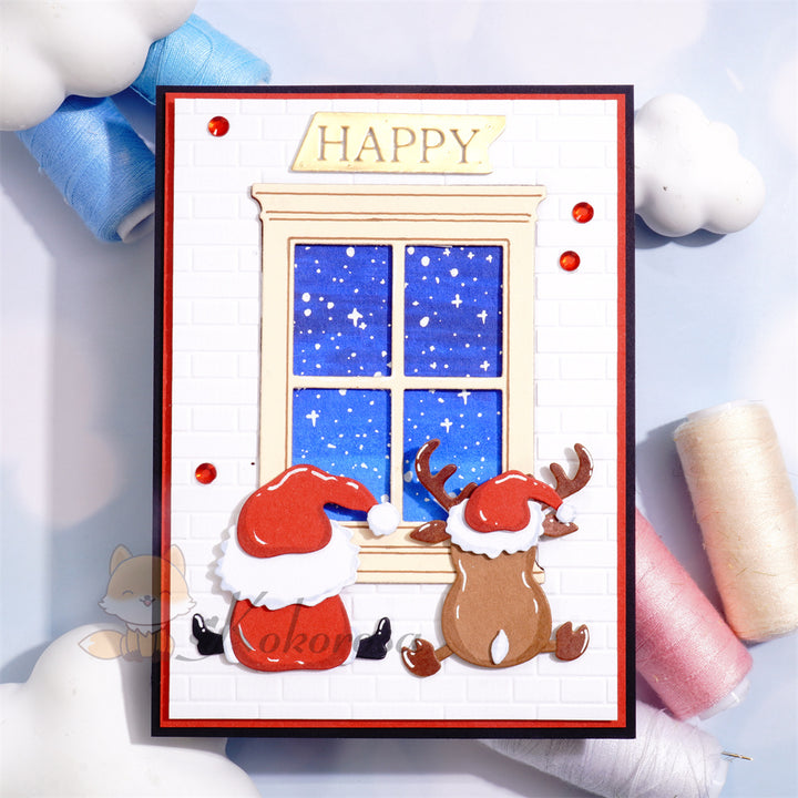Kokorosa Metal Cutting Dies with Elk and Santa Claus in front of Window
