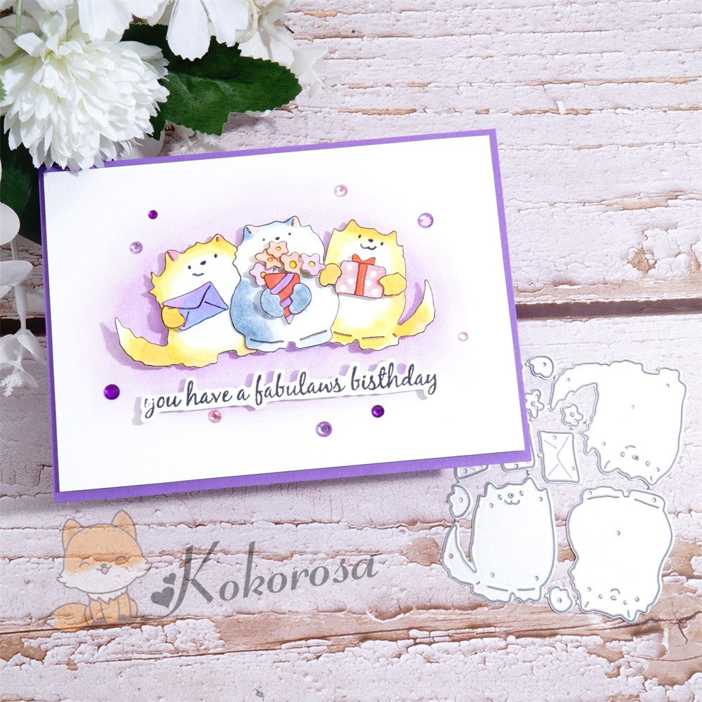 Kokorosa Metal Cutting Dies with 3 Birthday Cats