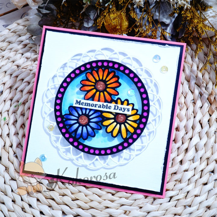 Kokorosa Metal Cutting Dies with 3 Sunflowers Round Frame Board