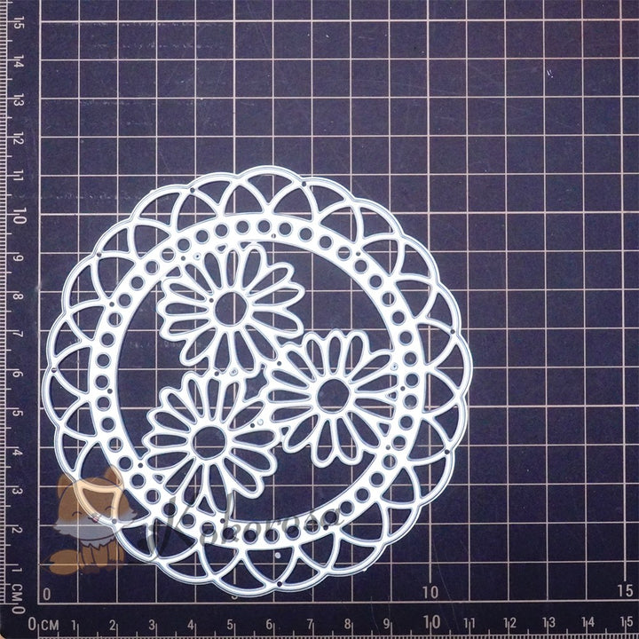 Kokorosa Metal Cutting Dies with 3 Sunflowers Round Frame Board
