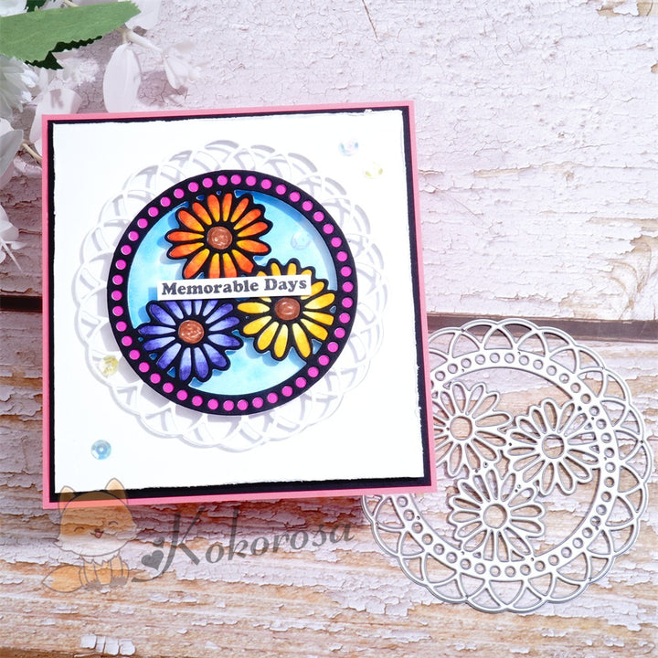 Kokorosa Metal Cutting Dies with 3 Sunflowers Round Frame Board