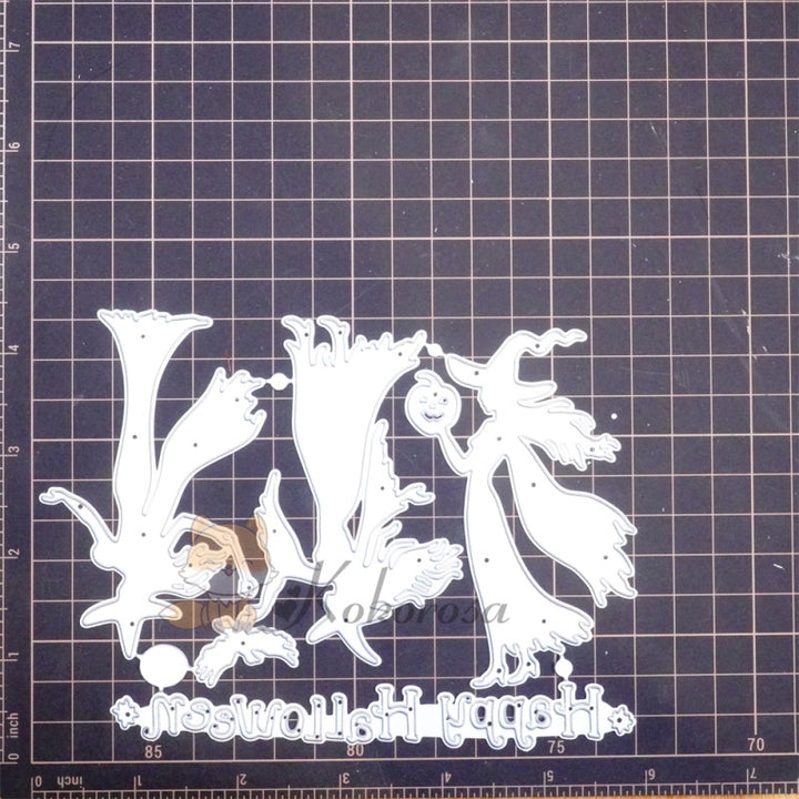 Kokorosa Metal Cutting Dies with 3 Witches & "HAPPY HALLOWEEN" Word