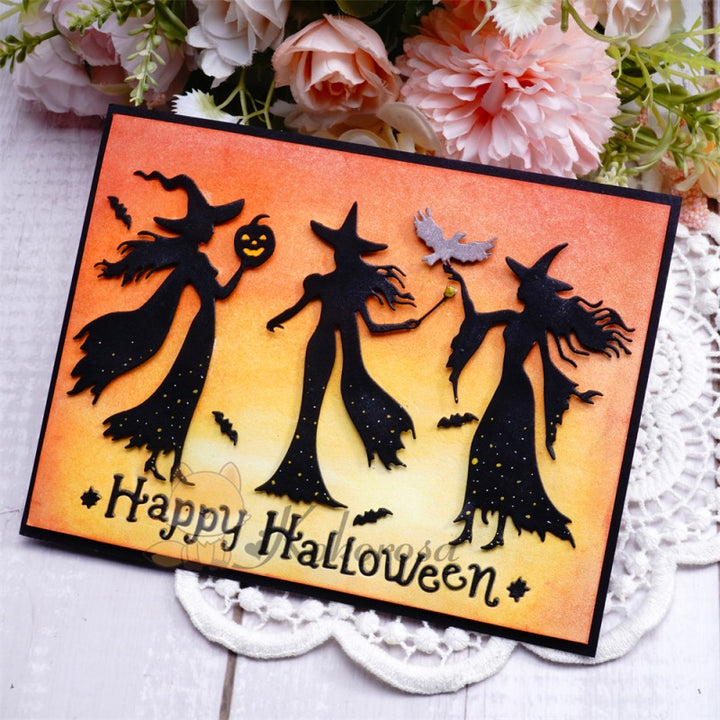 Kokorosa Metal Cutting Dies with 3 Witches & "HAPPY HALLOWEEN" Word