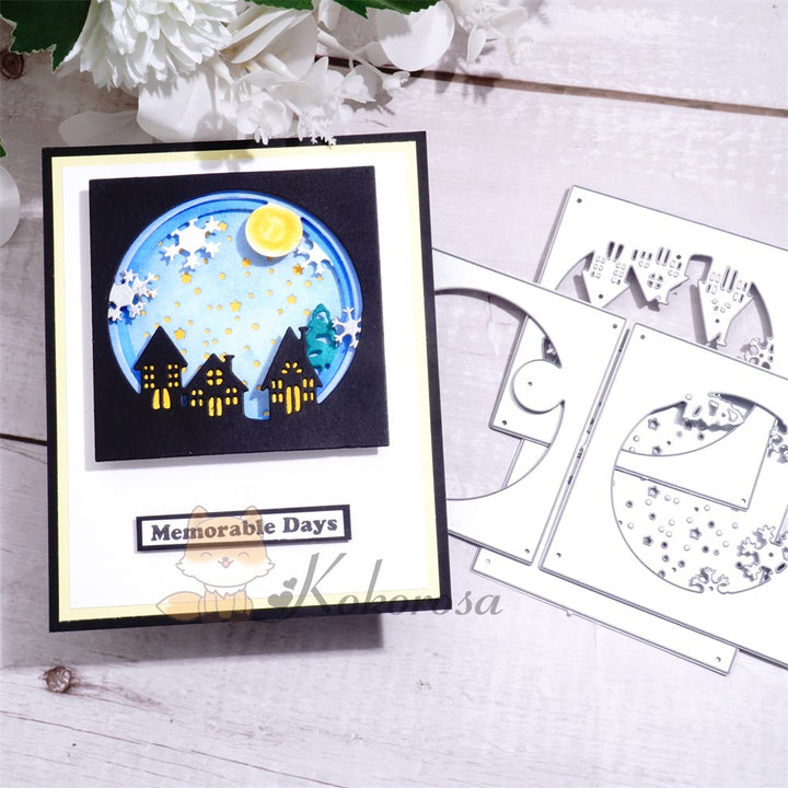 Kokorosa Metal Cutting Dies with 4Pcs Layered Snowscape Village