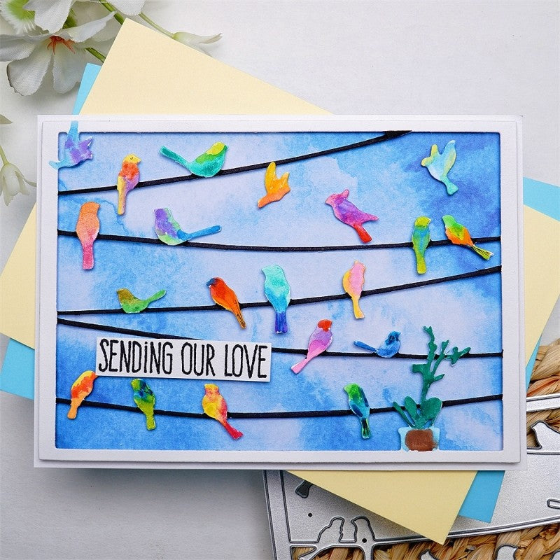 Kokorosa Metal Cutting Dies with A Flock Of Birds On Cables Frame Board
