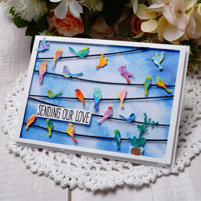 Kokorosa Metal Cutting Dies with A Flock Of Birds On Cables Frame Board