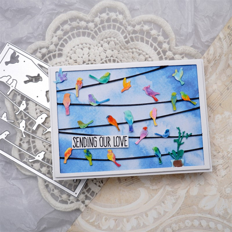 Kokorosa Metal Cutting Dies with A Flock Of Birds On Cables Frame Board