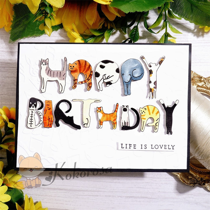 Kokorosa Metal Cutting Dies with Yoga Cats "HAPPY BIRTHDAY" Words