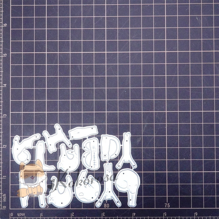Kokorosa Metal Cutting Dies with Yoga Cats "HAPPY BIRTHDAY" Words