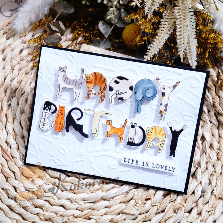 Kokorosa Metal Cutting Dies with Yoga Cats "HAPPY BIRTHDAY" Words