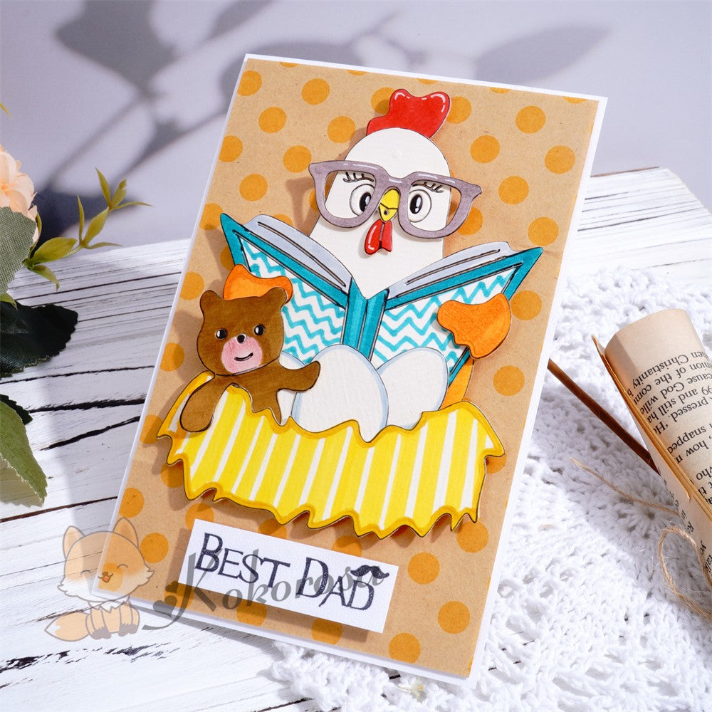 Kokorosa Metal Cutting Dies with Chicken & Bear Reading Book