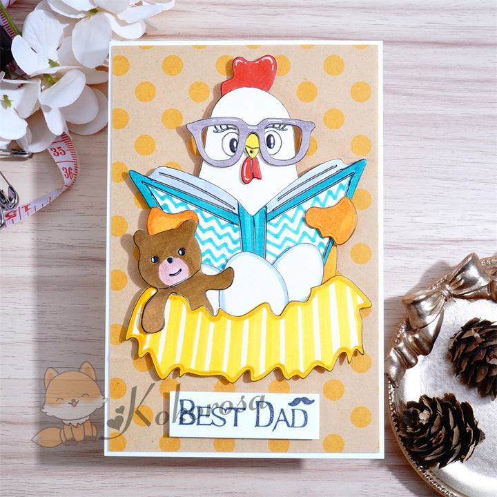 Kokorosa Metal Cutting Dies with Chicken & Bear Reading Book