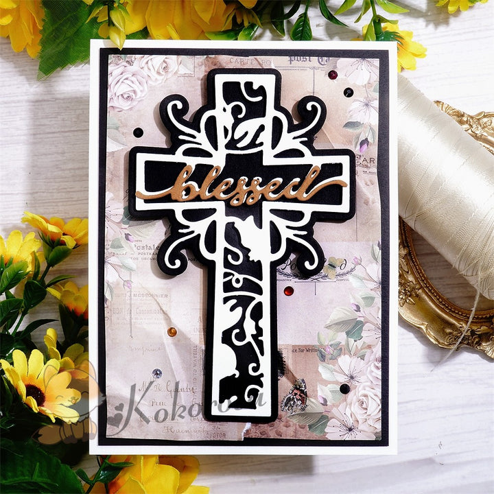 Kokorosa Metal Cutting Dies with Cross & "blessed" Word