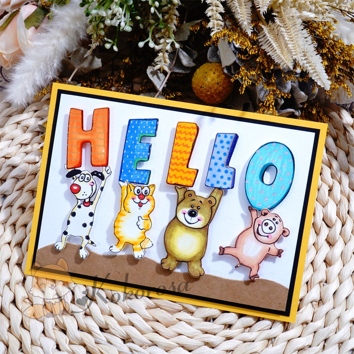 Kokorosa Metal Cutting Dies with Cute Animals Holding "HELLO"