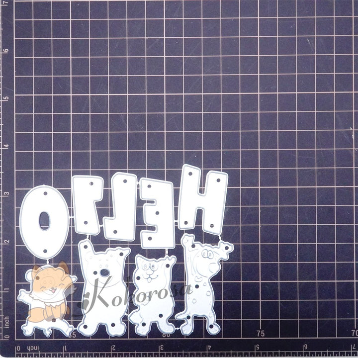 Kokorosa Metal Cutting Dies with Cute Animals Holding "HELLO"