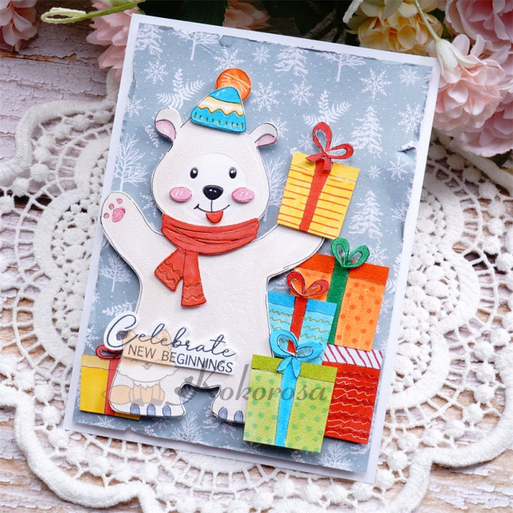 Kokorosa Metal Cutting Dies with Cute Bear Wearing Scarf