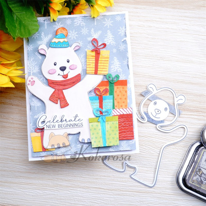 Kokorosa Metal Cutting Dies with Cute Bear Wearing Scarf
