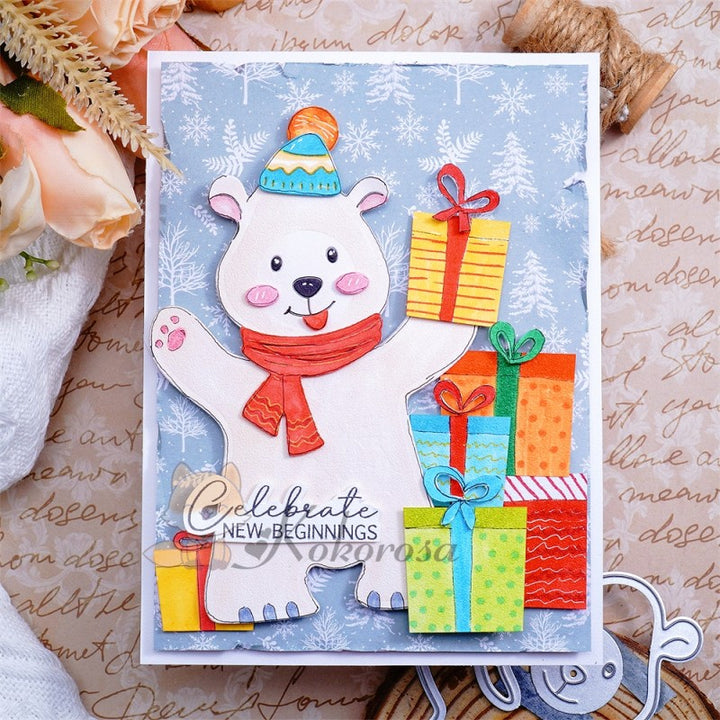 Kokorosa Metal Cutting Dies with Cute Bear Wearing Scarf