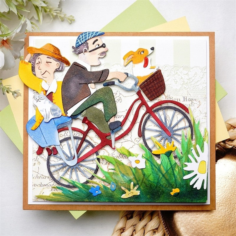 Kokorosa Metal Cutting Dies with Elderly Couple Riding Bike Cross Grass