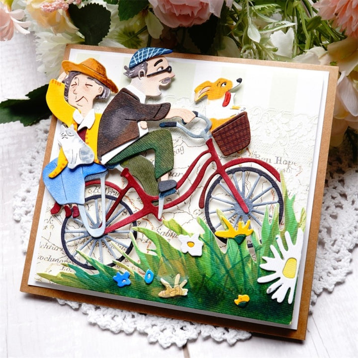 Kokorosa Metal Cutting Dies with Elderly Couple Riding Bike Cross Grass