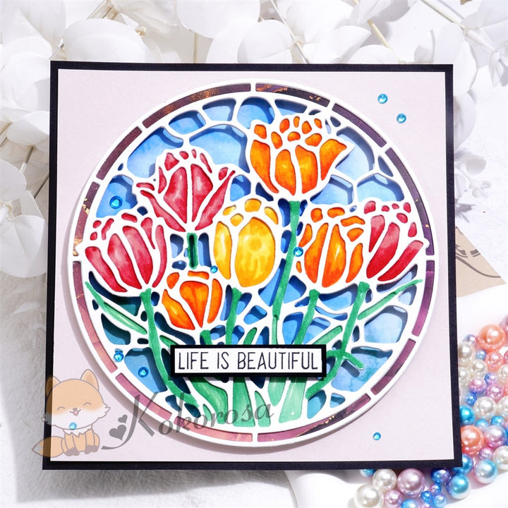 Kokorosa Metal Cutting Dies with Flower Round Frame Board