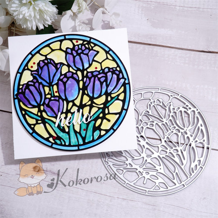 Kokorosa Metal Cutting Dies with Flower Round Frame Board