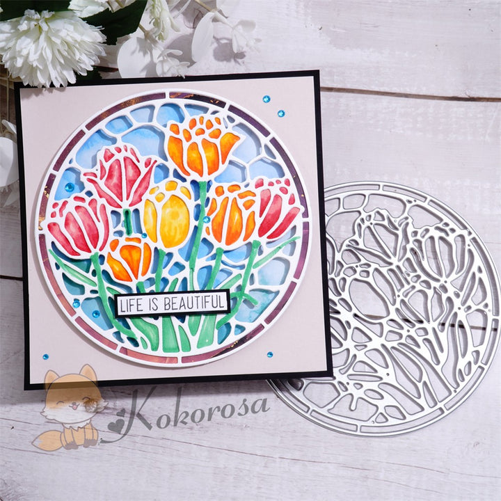 Kokorosa Metal Cutting Dies with Flower Round Frame Board